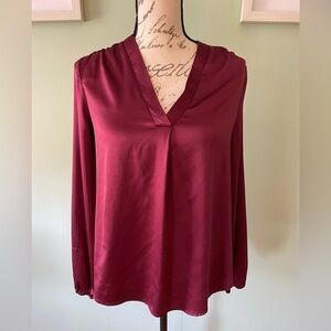 Women’s Elegant Burgundy V-Neck Blouse Size Small